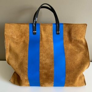 Clare V. Simple Tote camel suede w/ blue stripes